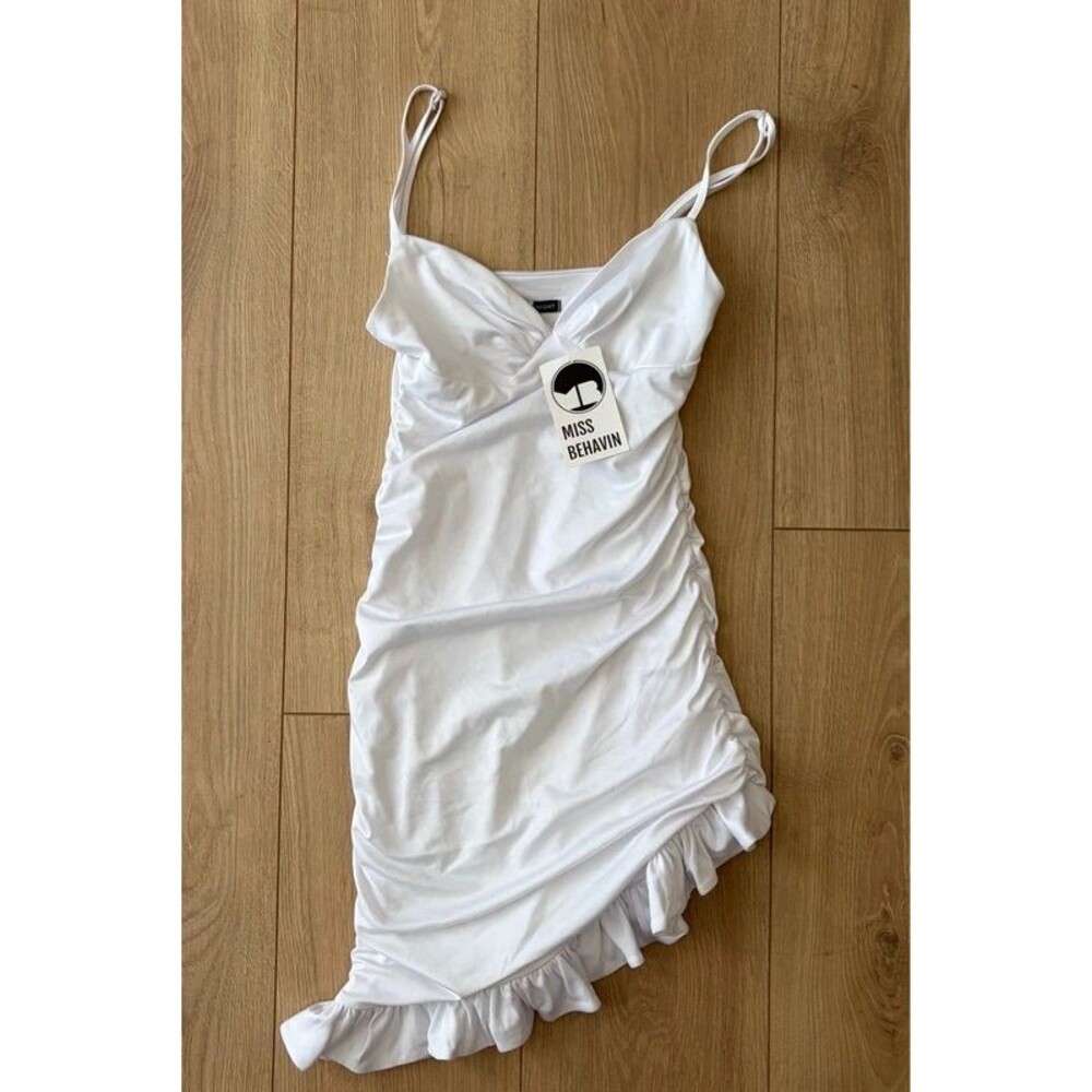 Day & Night White Ruched Ruffle Mini Dress Size Small NWT